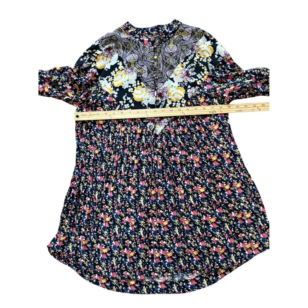Free People Floral Paisley Mixed Print Tunic Top Bell Sleeve Boho Indie SZ Small